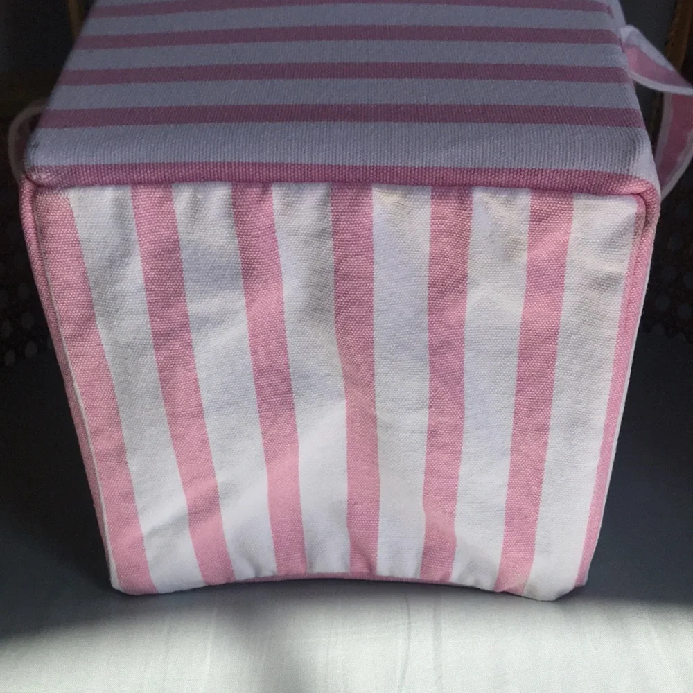 Pottery Barn Kids Pink & White striped 100 % cotton washable storage basket